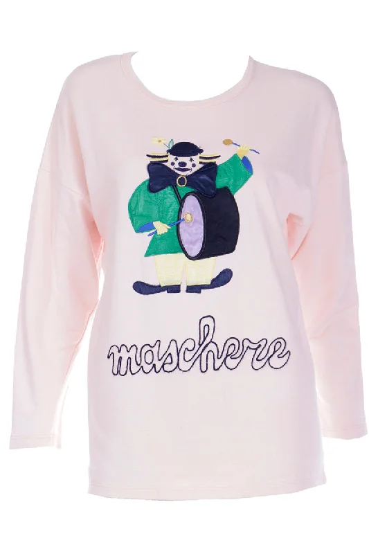 1980s Vintage French Pink Maschere Sweatshirt w Drumming Clown