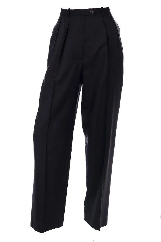 2002 Yves Saint Laurent Haute Couture Black Silk High Waist Trousers