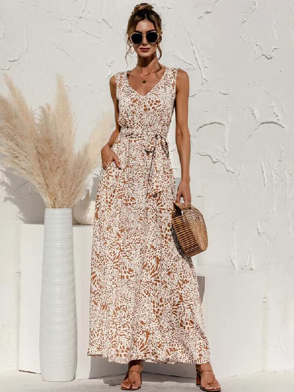 FashionSierra - Boho V Neck Sleeveless Pocket Floral Maxi Dress