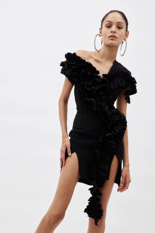 Avery Black Ruffle Dress