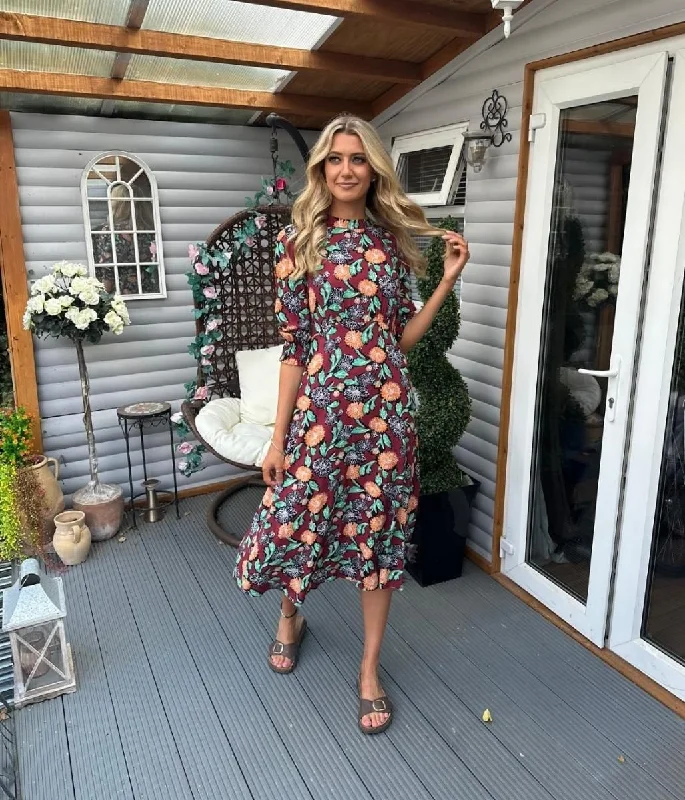 Niko Marigold Print Midi Dress