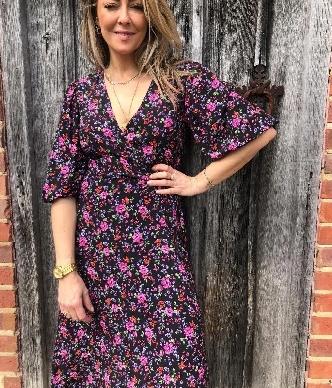 Floral Wrap Midi Dress