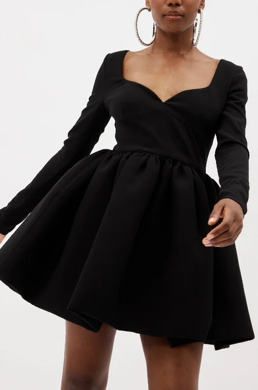 Long Sleeve Black Wool Babydoll Dress