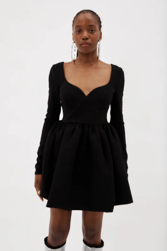 Long Sleeve Black Wool Babydoll Dress