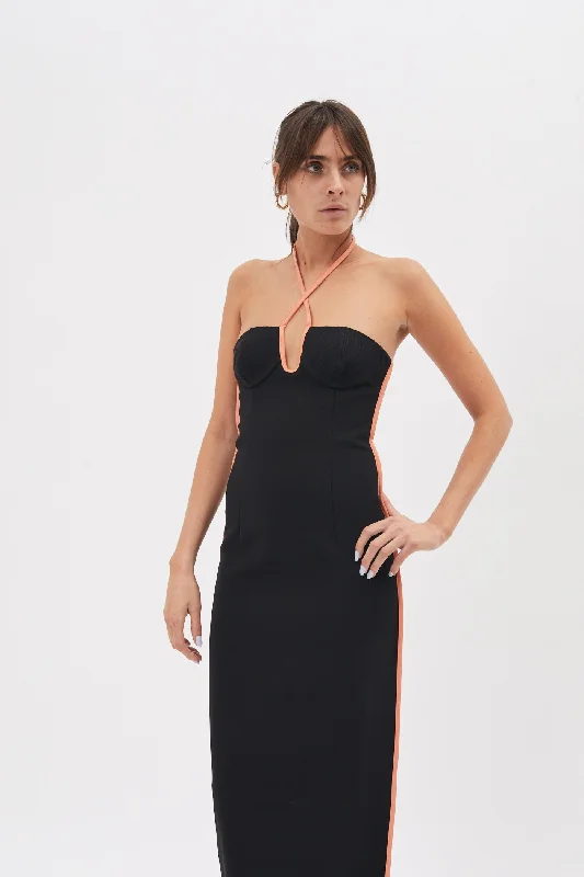 Nassia Black Coral Dress