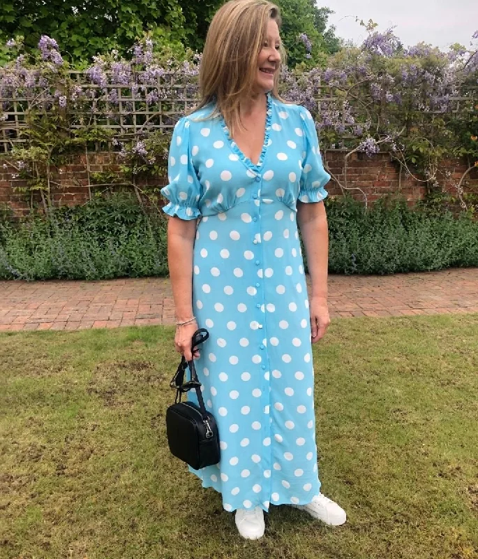 Pale Blue Spot Midaxi Tea Dress