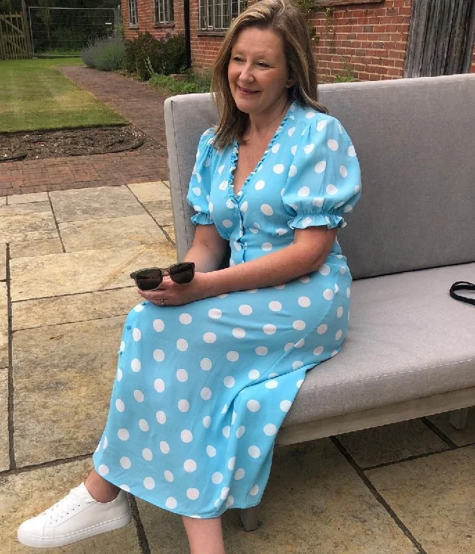 Pale Blue Spot Midaxi Tea Dress