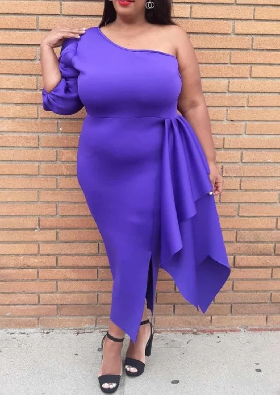 Hi Curvy Plus Size Women One Sleeve Drape Front Gown