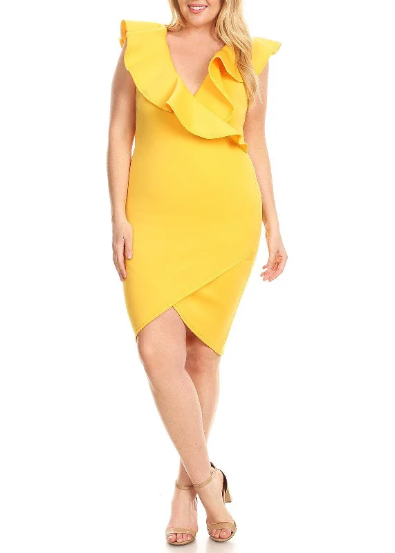 HI CURVY Plus Size Ruffle Overlay Special Occasion Mini Dress