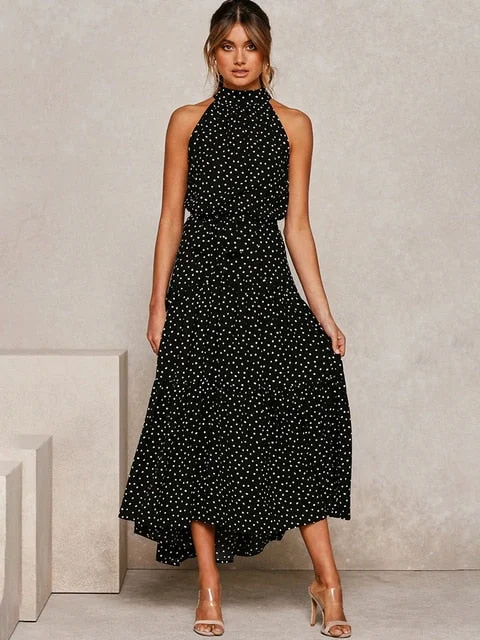 FashionSierra - Polka Dot Halter Strapless Vacation Sundress