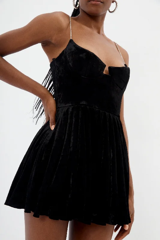 Velour Black Babydoll Dress