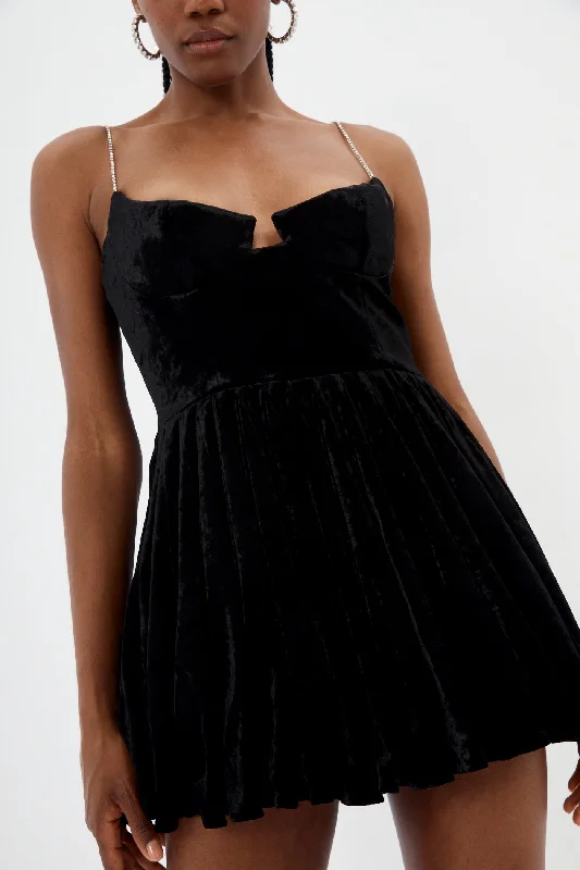 Velour Black Babydoll Dress