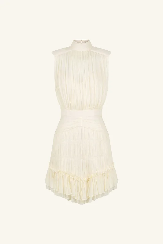 VICTORIA SLEEVELESS RUCHED MINI DRESS - CREAM