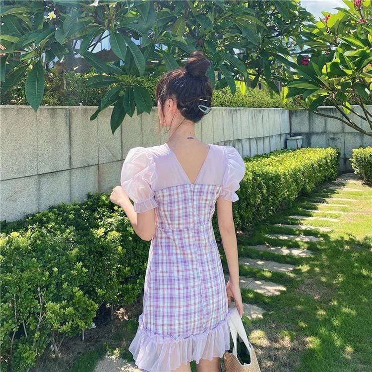 Women's Gauze Spliced Retro Plaid Cheong-sam Dresses