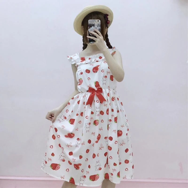 Women's Kawaii Fruit Printed Slip Dresses