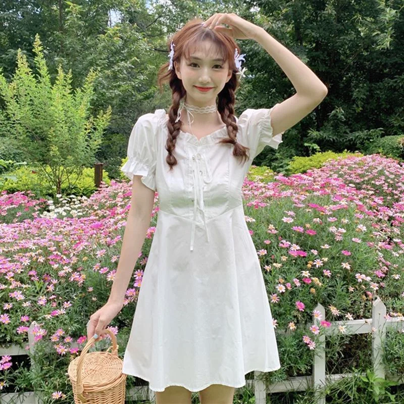 Women's Mid-length Puff Sleeved Circle Dresses