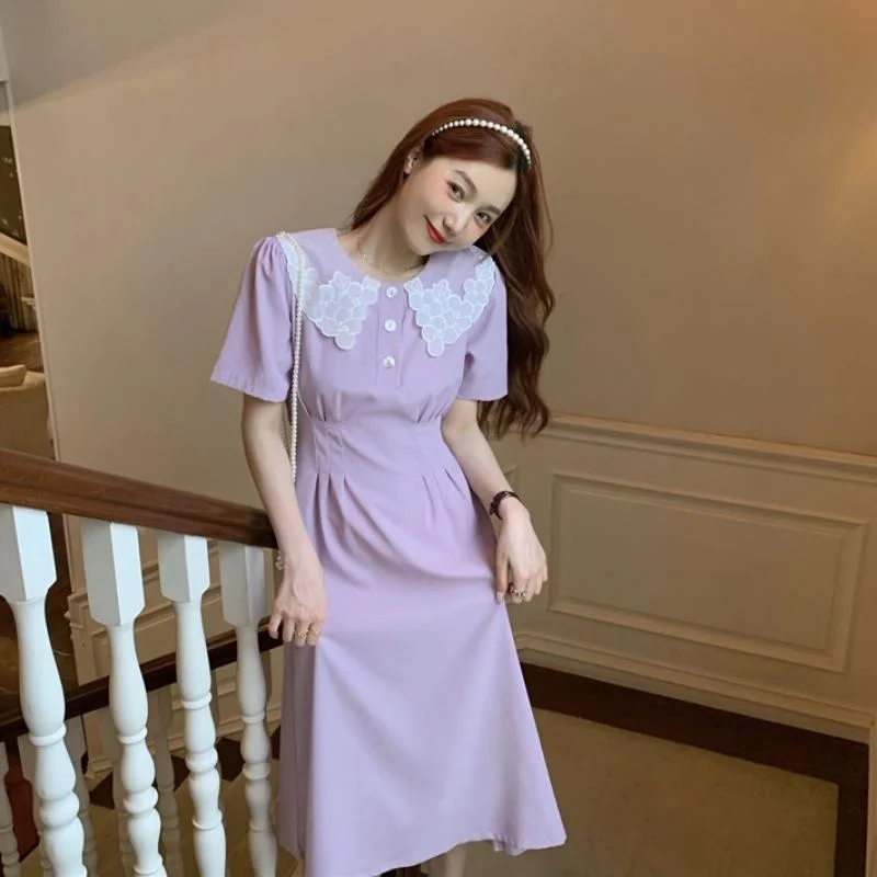 Women's Sweet Lace Collar Short Sleeved Dresses