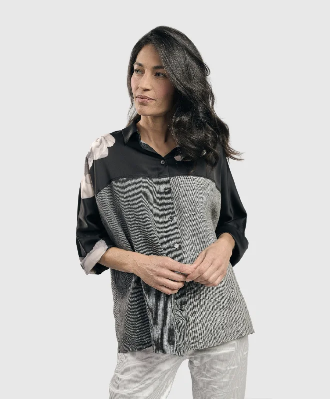 Alembika Rose Yoked Linen Shirt In Grey