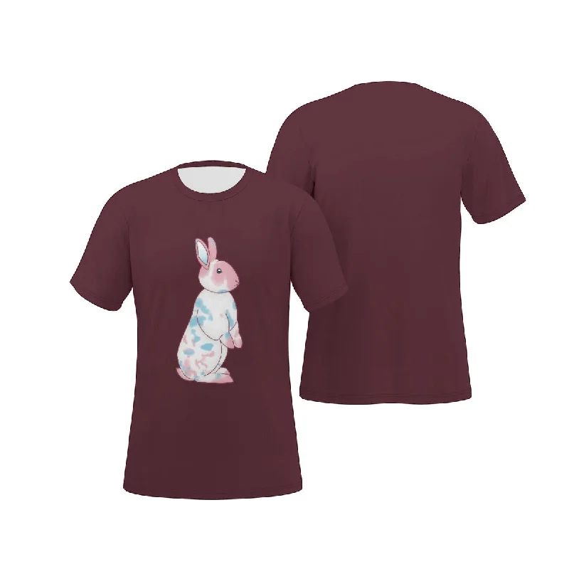 Transgender Nosy Neighbour Bunny with Deep Maroon Background Relaxed Fit O-Neck T-Shirt