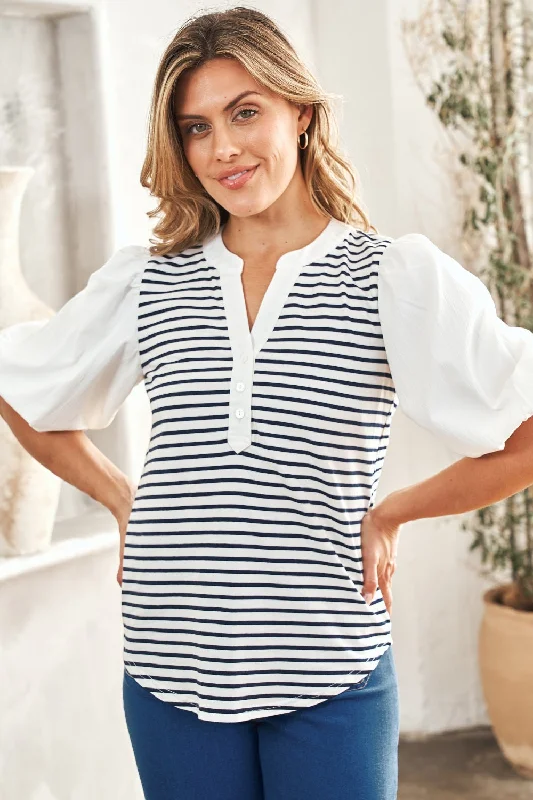 Hot Girl Hailey & Co Striped Contrast Puff Short Sleeve Top