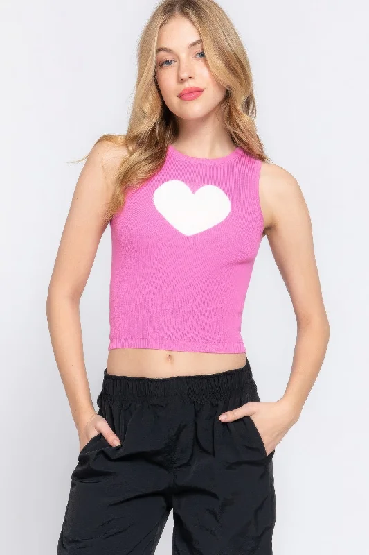 Hot Girl Heart Spring Sweater Tank In Pink Short Sleeve Top