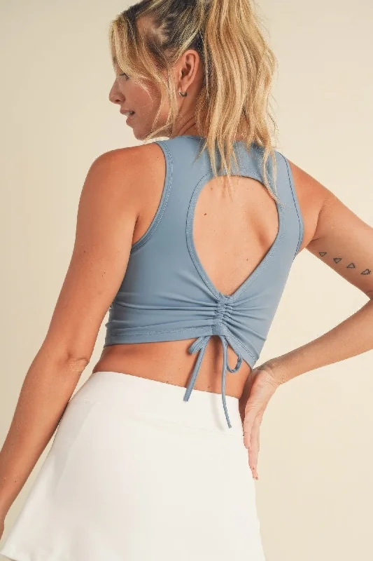 Hot Girl Corset Inspired Open Back Cropped Tank In Dusty Blue