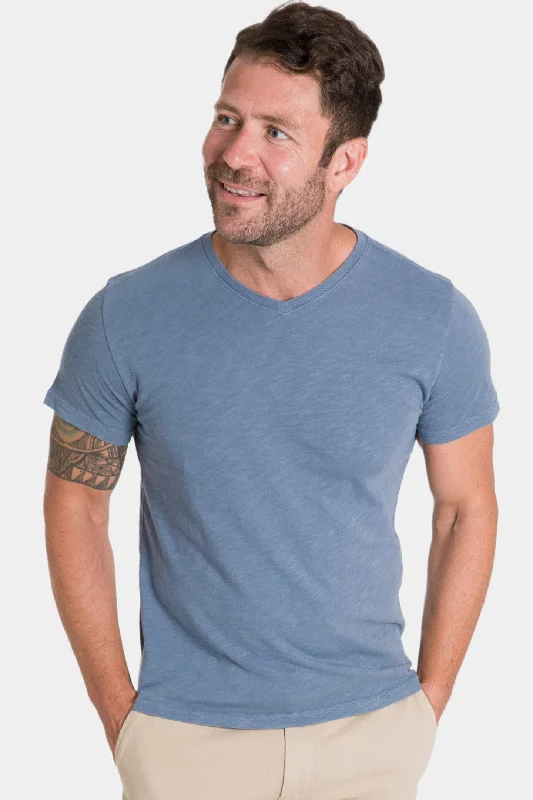 Lightweight Washed Blue V Neck Tee