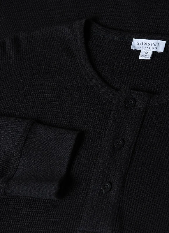 Men's Long Sleeve Waffle Henley in Black