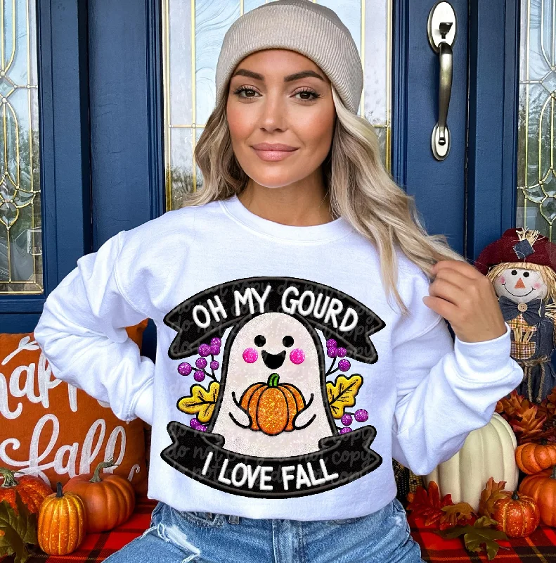 Oh My Gourd I Love Fall Faux Embroidery Sweatshirt