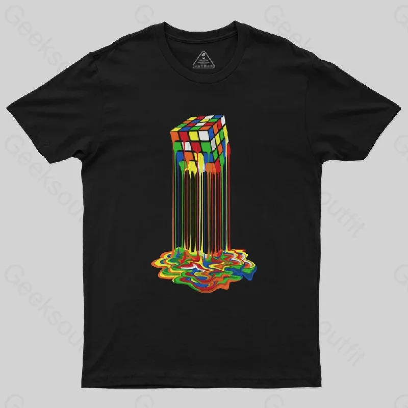 Rainbow Abstraction melted rubix cube Geek T-Shirt