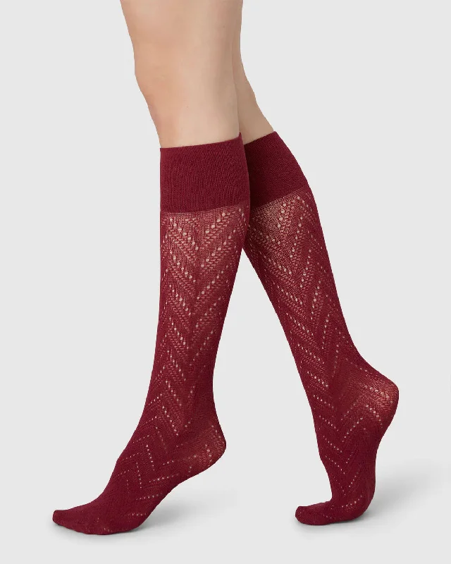 SWEDISH STOCKINGS - BAS GENOUX INA POINTELLE - ROUGE MAHOGANY